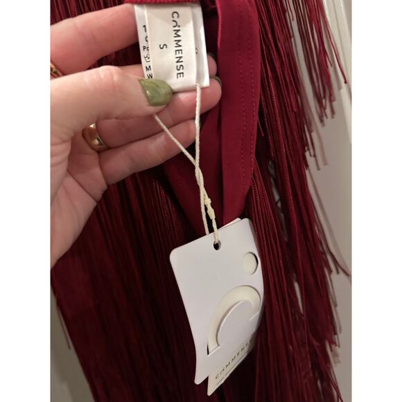 Commense Women's Small Burgundy Florence Fringed Open Back Short Dress - Picture 6 of 7